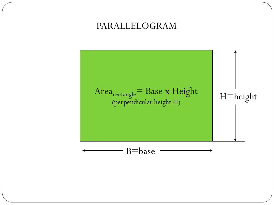 Arearectangle= Base x Height