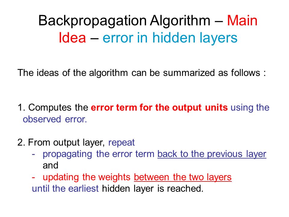 Backpropagation Algorithm – Main Idea – error in hidden layers