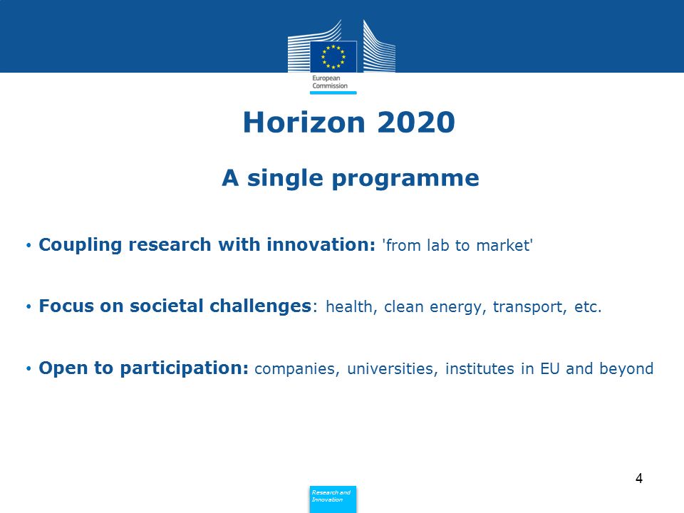 Horizon 2020 A single programme