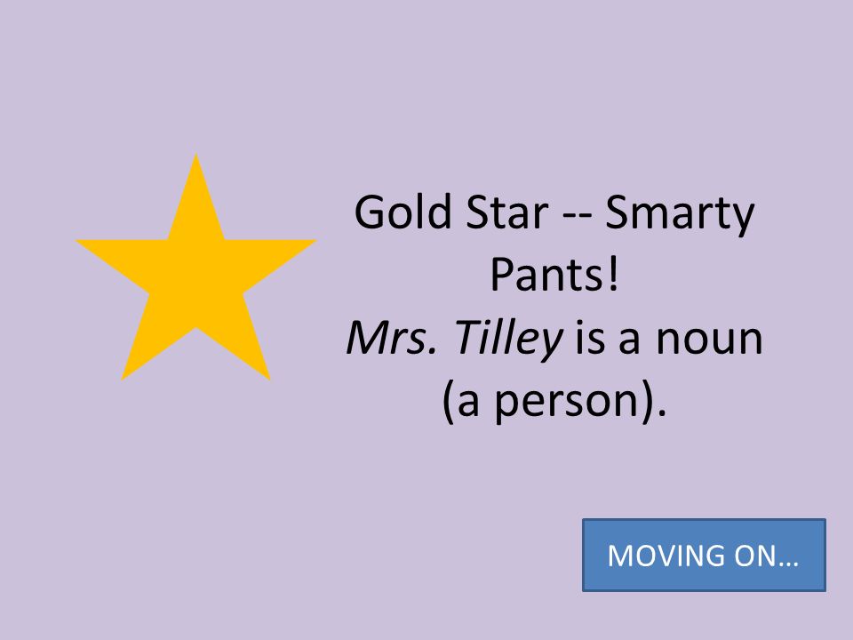 Gold Star -- Smarty Pants! Mrs. Tilley is a noun (a person).