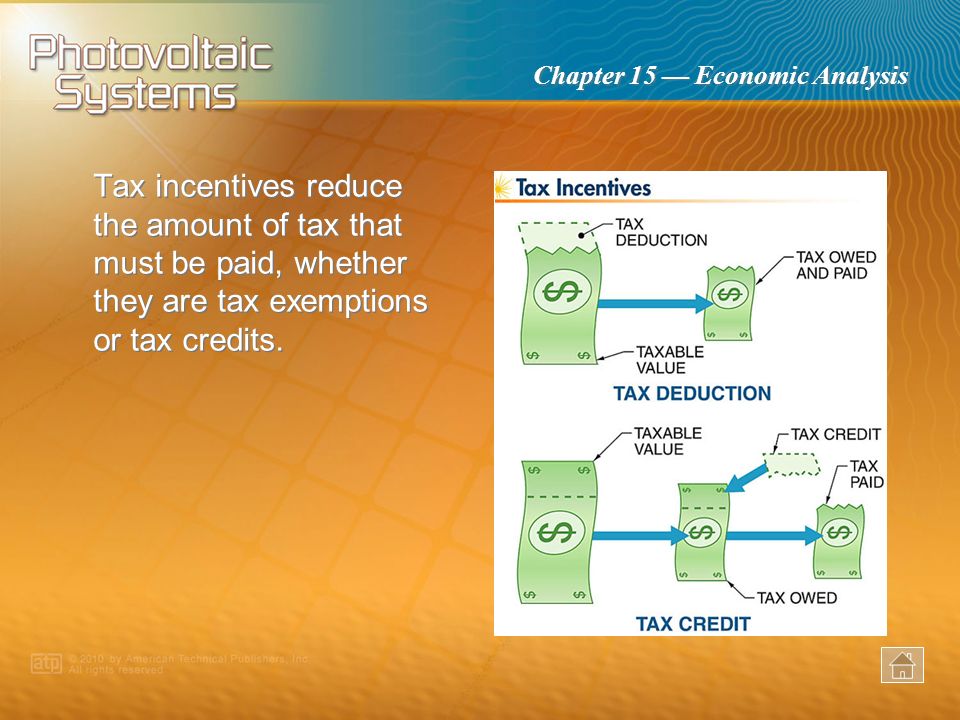 Tax incentives reduce the amount of tax that must be paid, whether they are tax exemptions or tax credits.