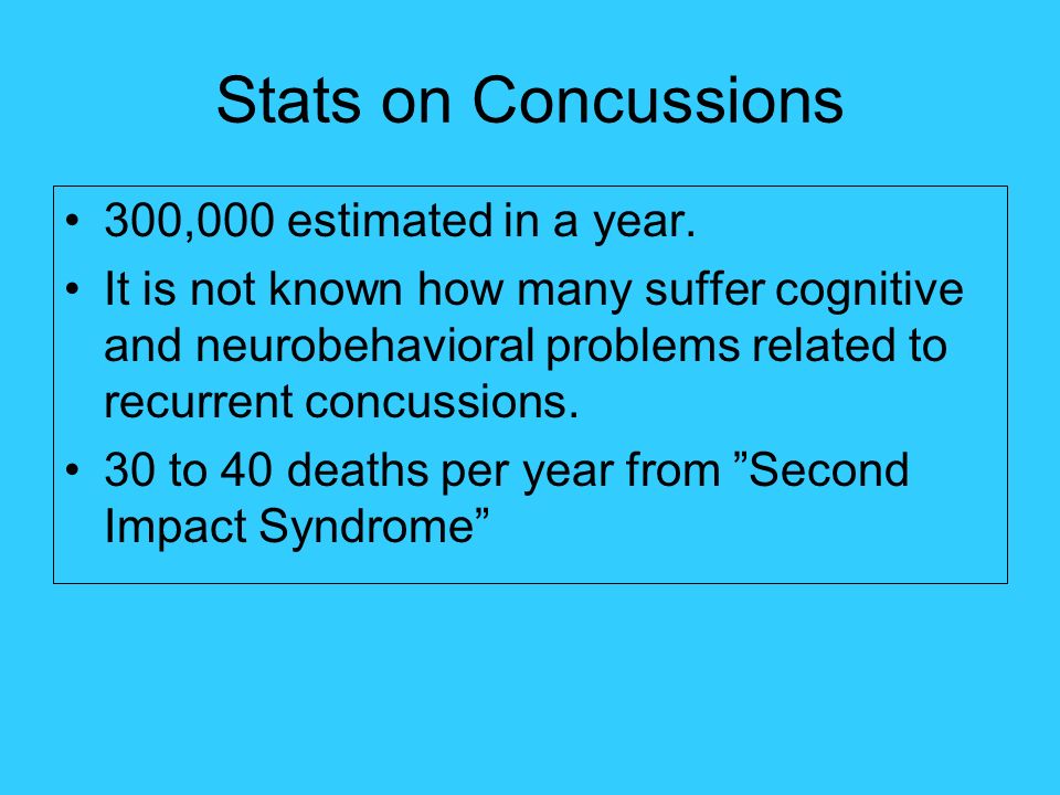 Stats on Concussions 300,000 estimated in a year.