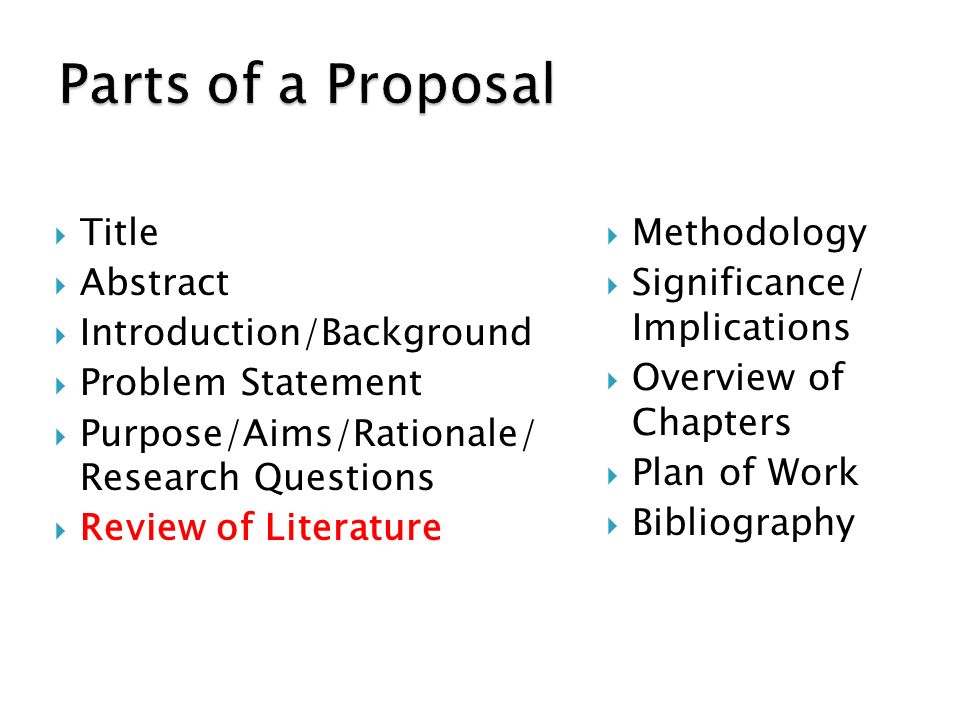 Parts of a Proposal Title Abstract Introduction/Background