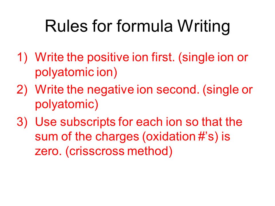 Rules for formula Writing