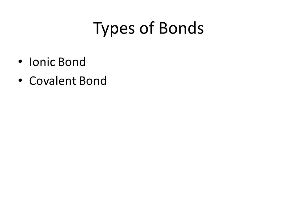 Types of Bonds Ionic Bond Covalent Bond