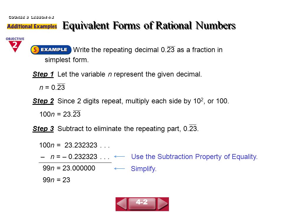 Equivalent Forms of Rational Numbers