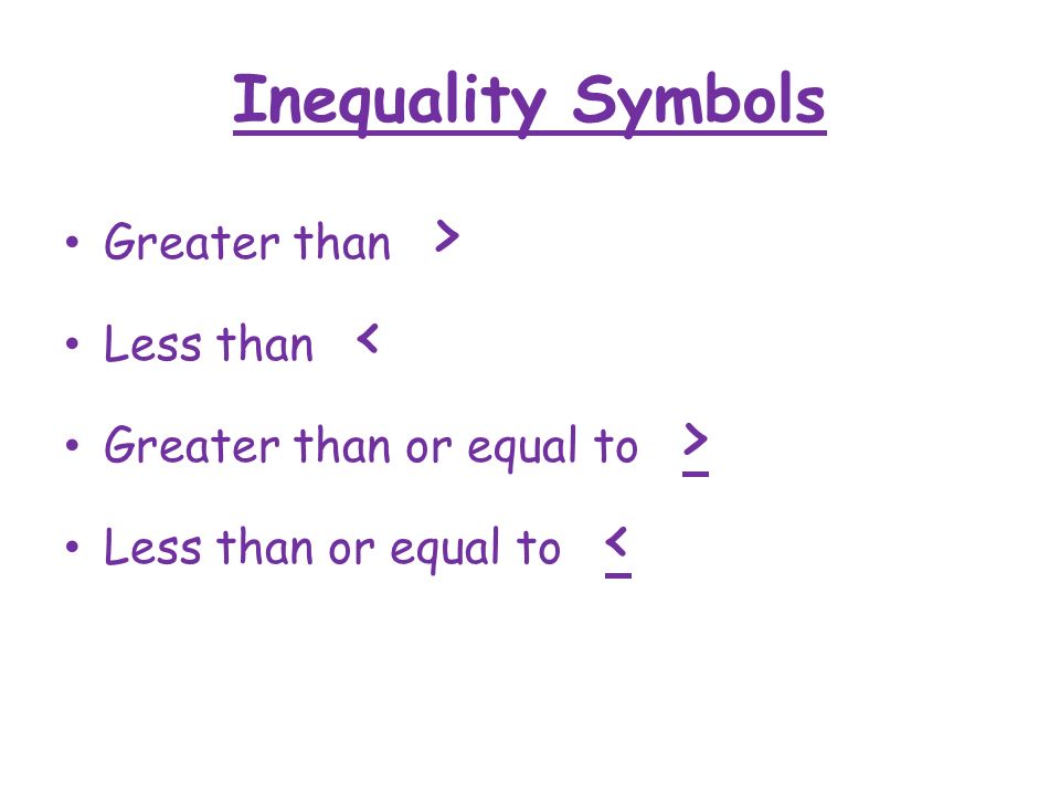 Inequality Symbols Greater than > Less than <