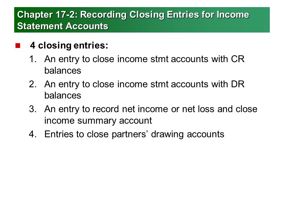 Chapter 17-2: Recording Closing Entries for Income Statement Accounts