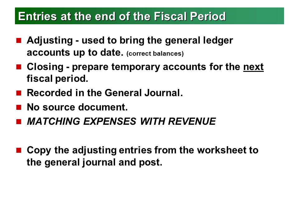 Entries at the end of the Fiscal Period