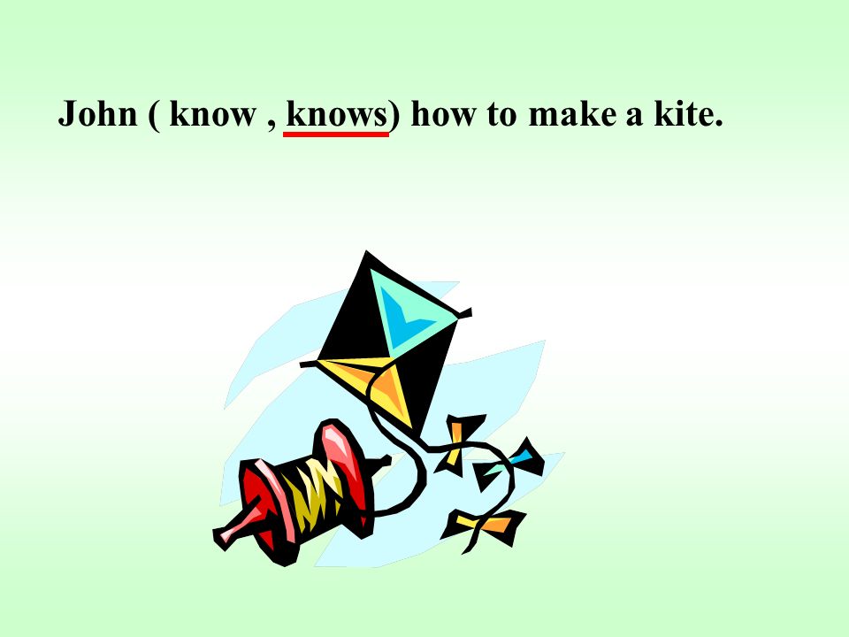 John ( know , knows) how to make a kite.