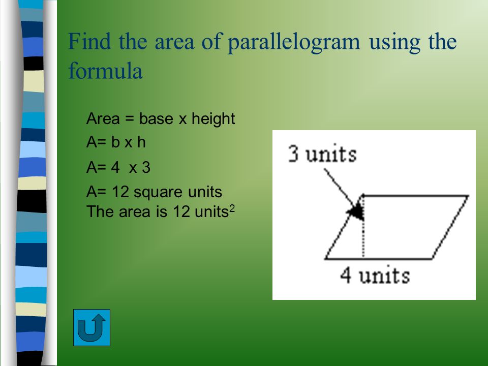 Find the area of parallelogram using the formula