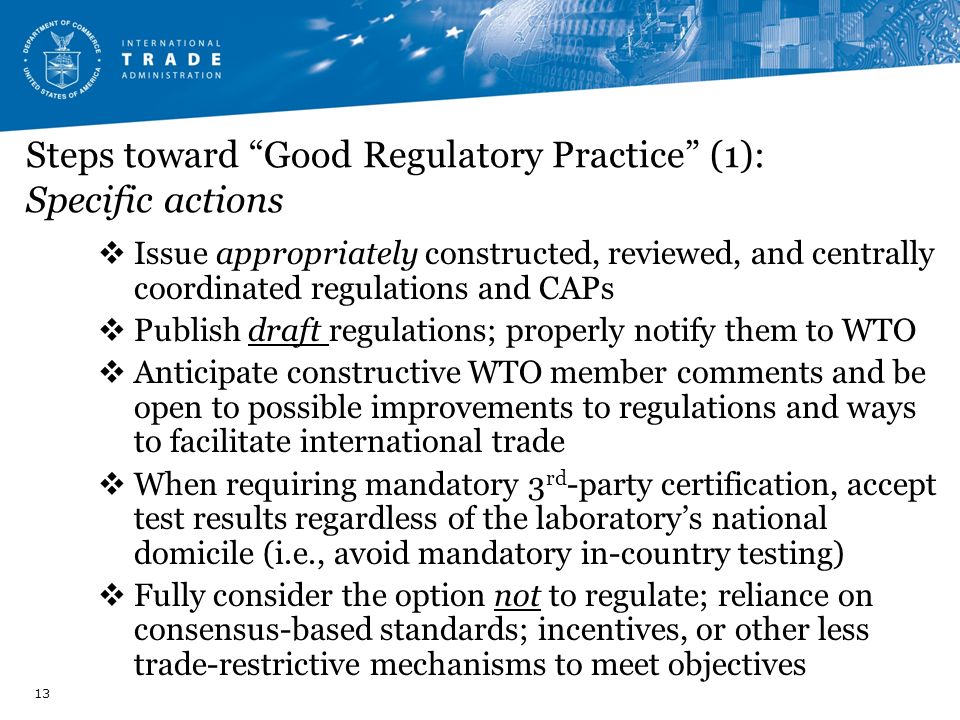 Steps toward Good Regulatory Practice (1): Specific actions