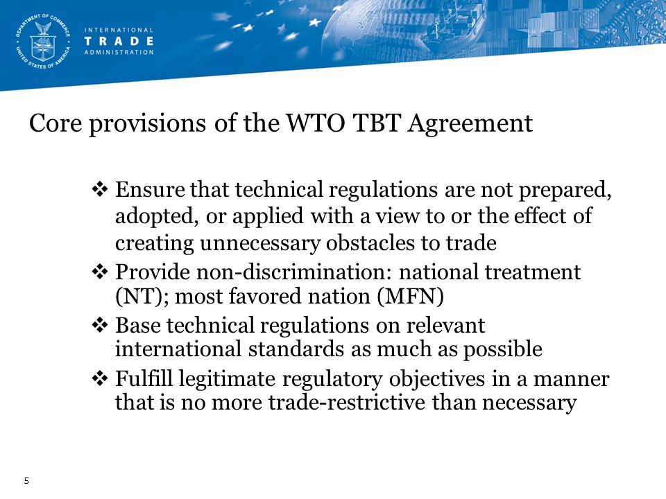 Core provisions of the WTO TBT Agreement