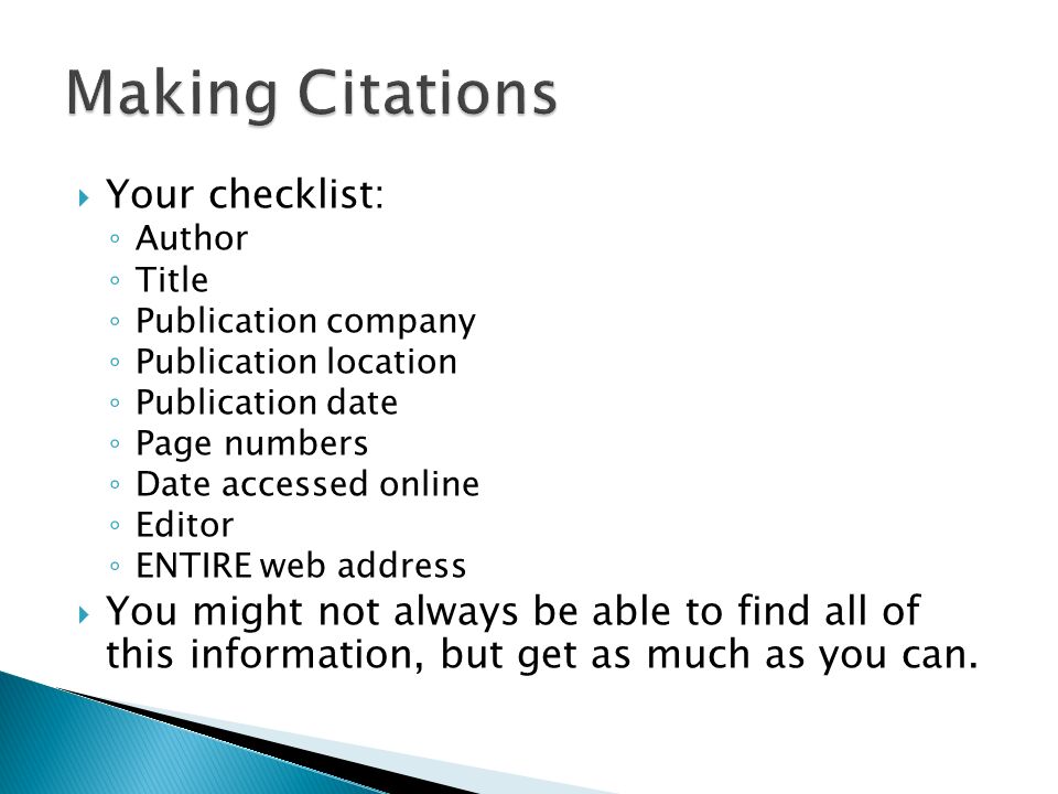 Making Citations Your checklist: