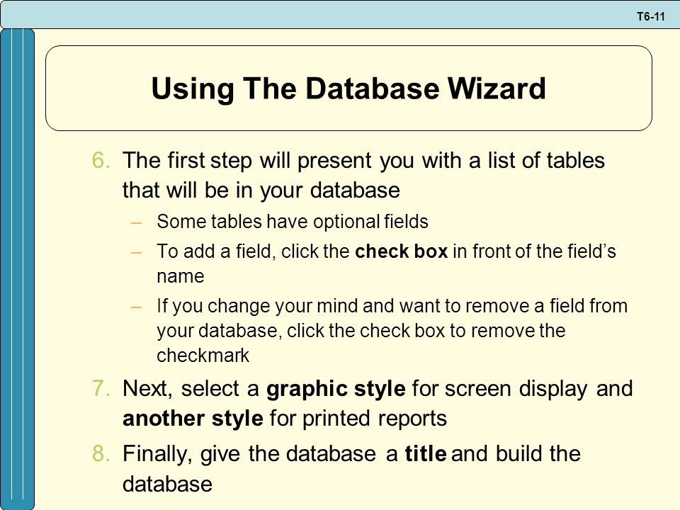 Using The Database Wizard
