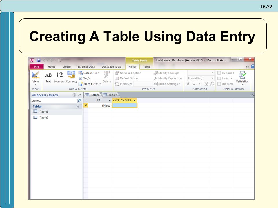 Creating A Table Using Data Entry