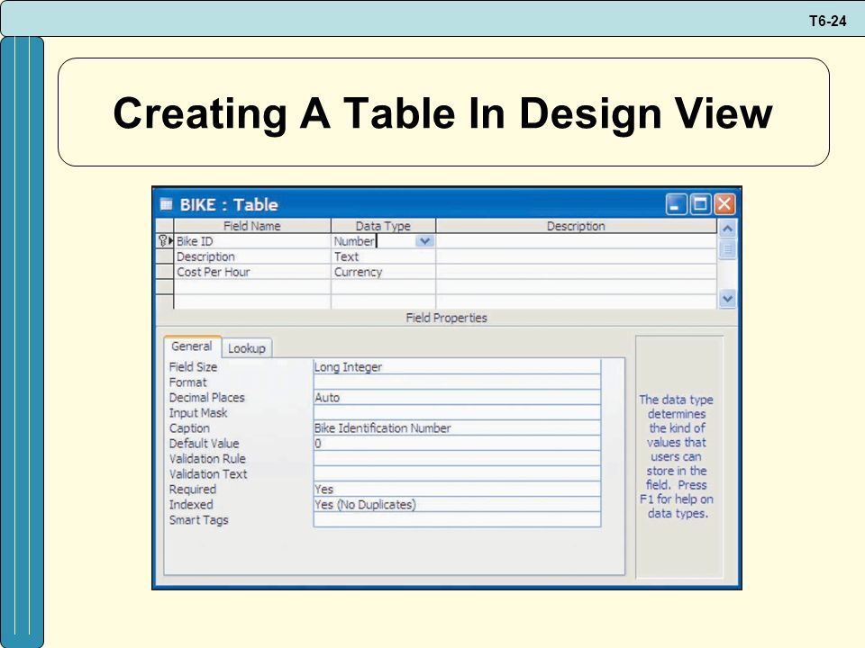 Creating A Table In Design View