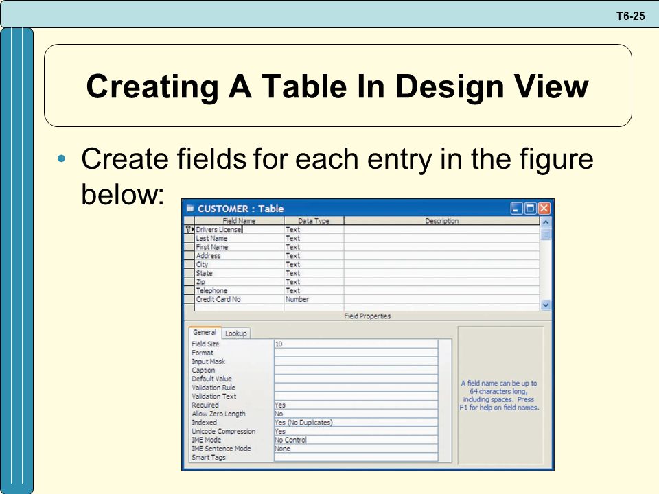 Creating A Table In Design View