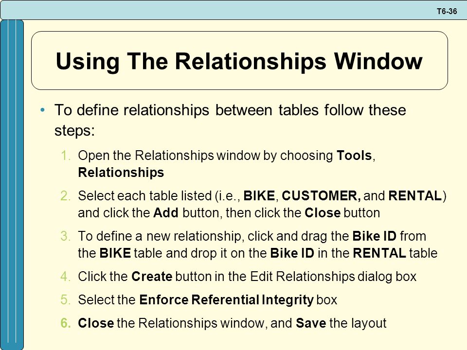 Using The Relationships Window