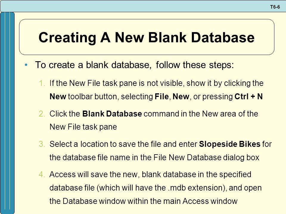 Creating A New Blank Database