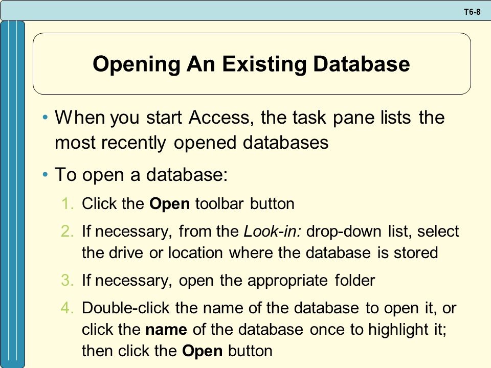 Opening An Existing Database
