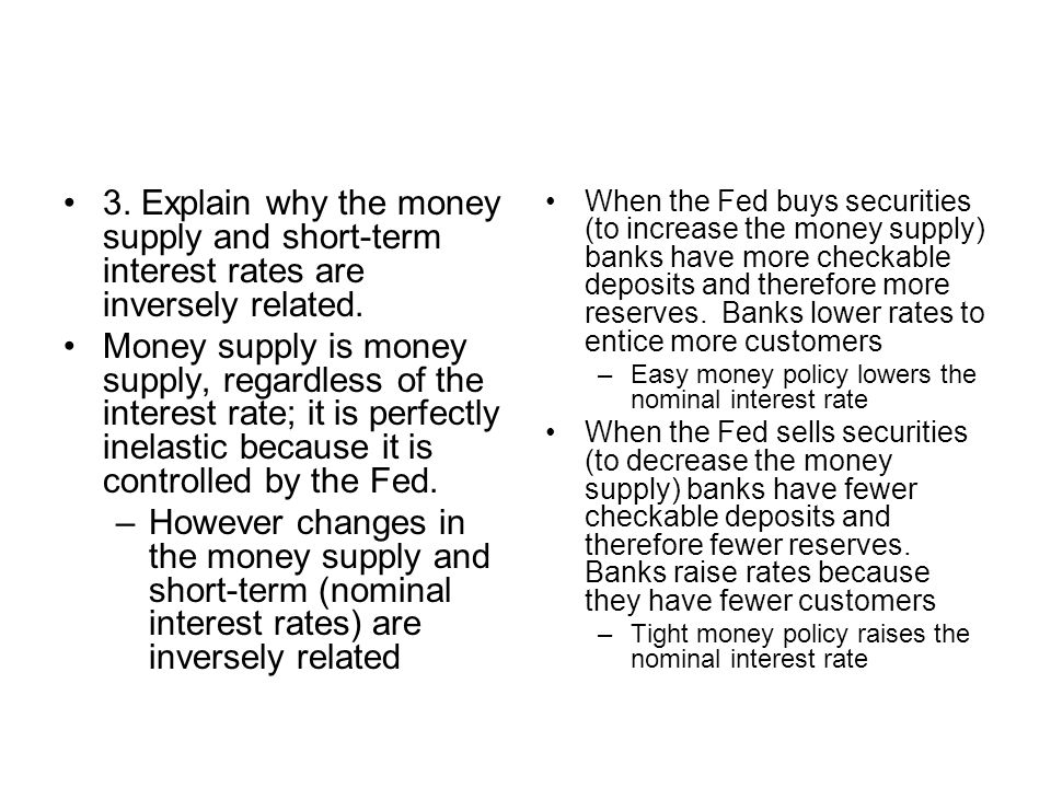 3. Explain why the money supply and short-term interest rates are inversely related.