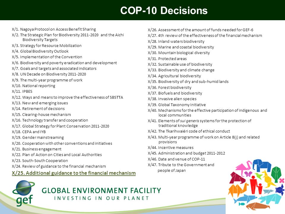 COP-10 Decisions X/25. Additional guidance to the financial mechanism