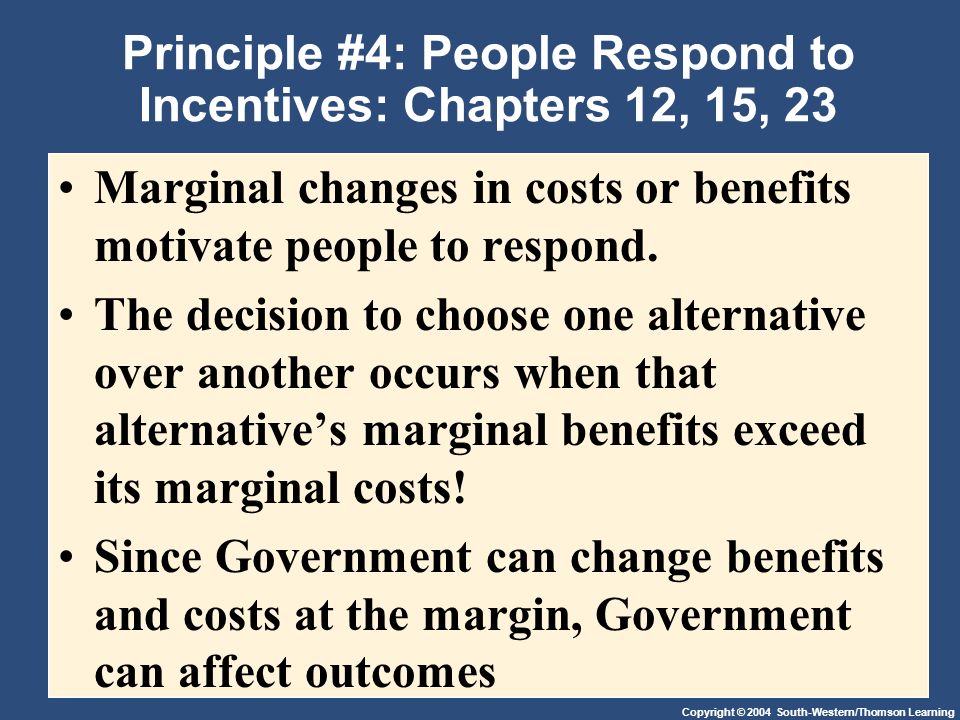 Principle #4: People Respond to Incentives: Chapters 12, 15, 23