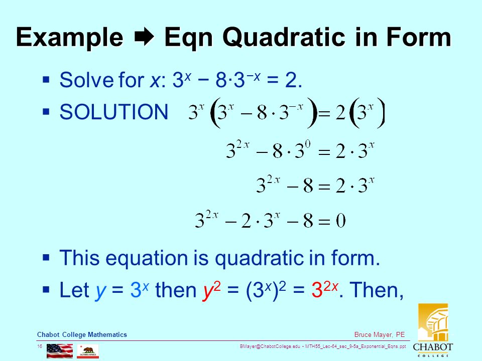 Example  Eqn Quadratic in Form