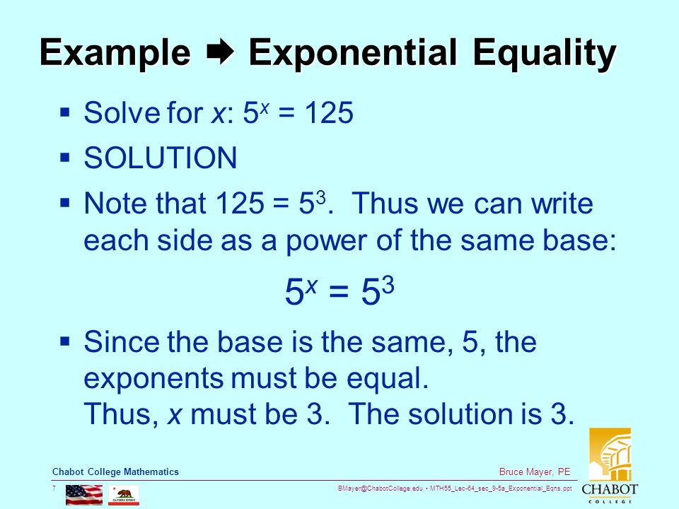Example  Exponential Equality