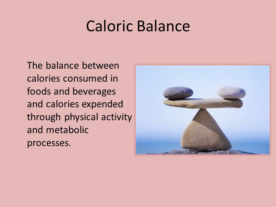 Caloric Balance The balance between calories consumed in foods and beverages and calories expended through physical activity and metabolic processes.