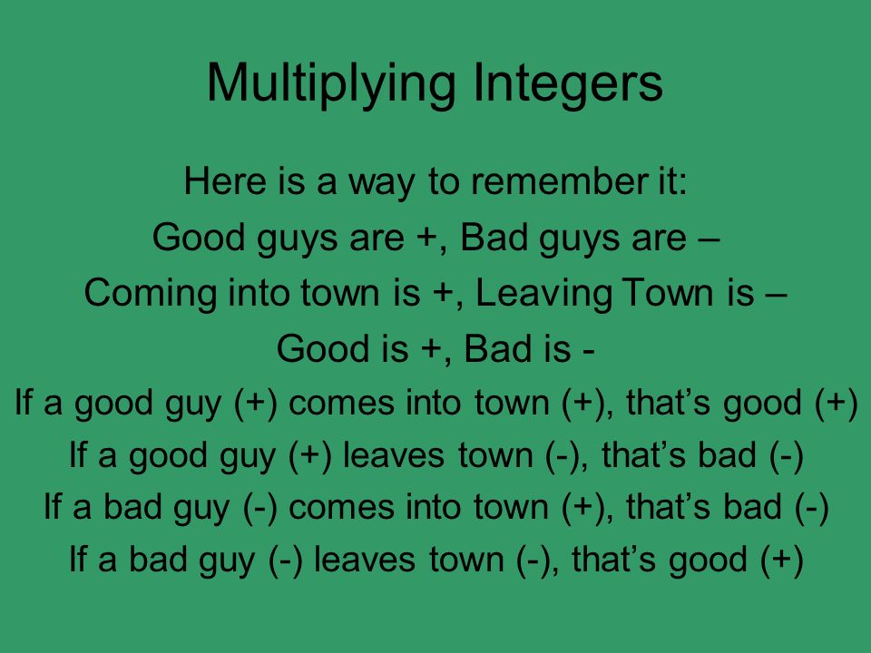 Multiplying Integers Here is a way to remember it:
