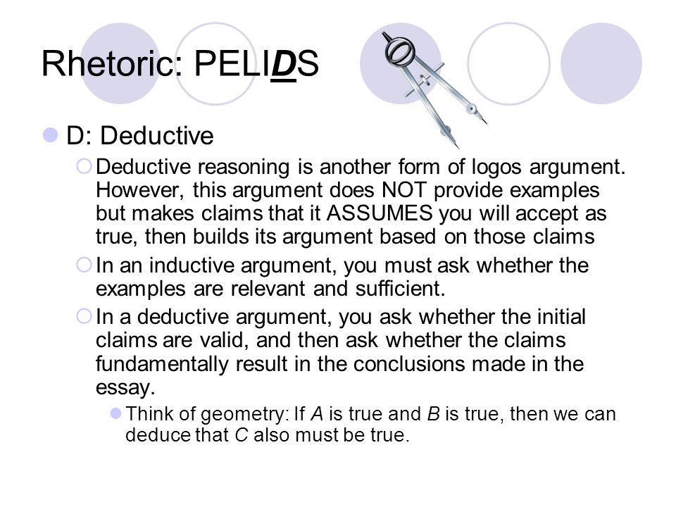 Rhetoric: PELIDS D: Deductive