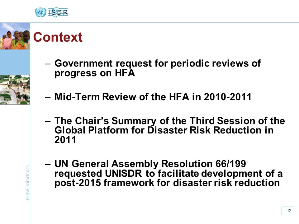 Context Government request for periodic reviews of progress on HFA