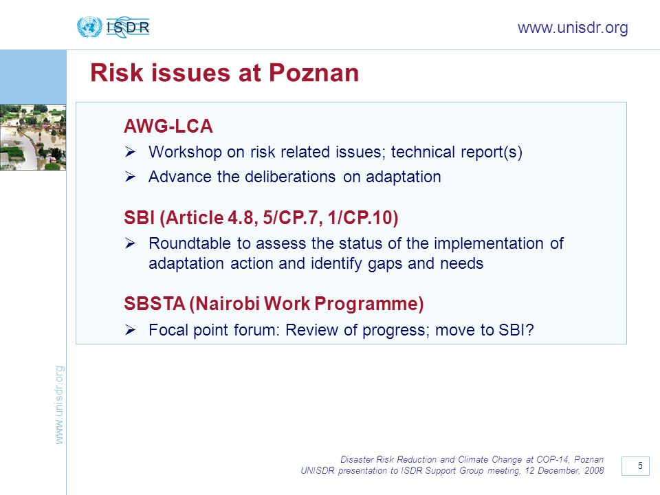 Risk issues at Poznan AWG-LCA SBI (Article 4.8, 5/CP.7, 1/CP.10)