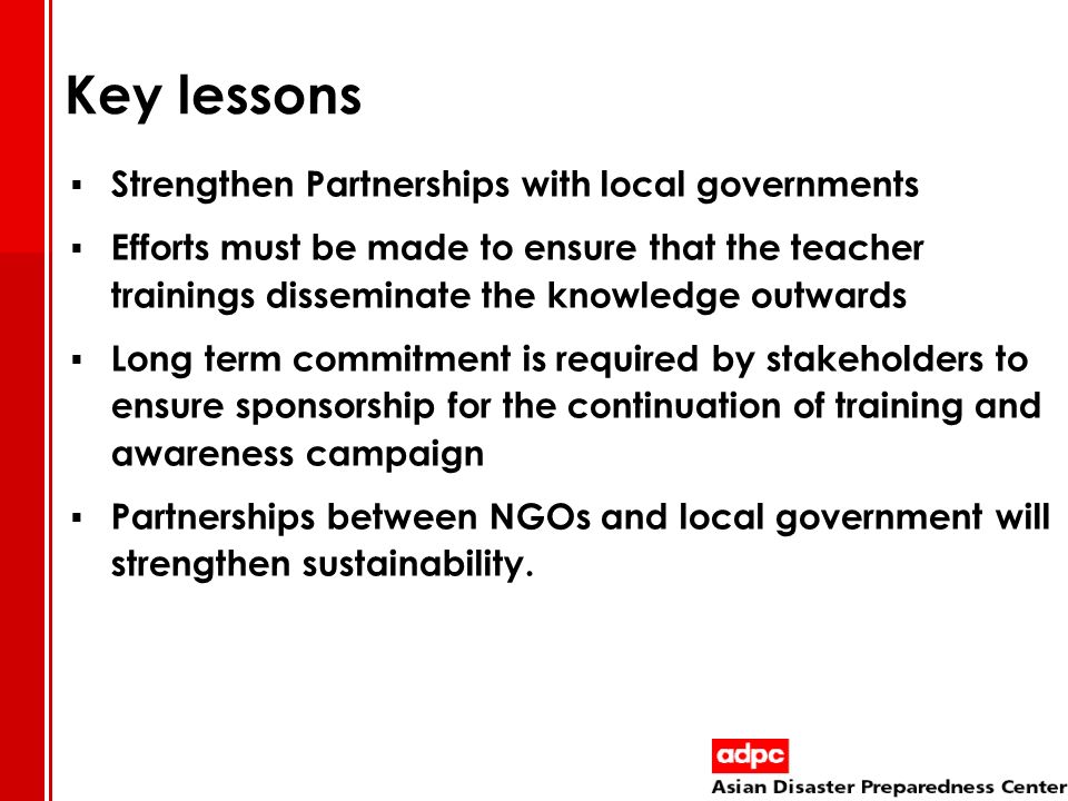 Key lessons Strengthen Partnerships with local governments