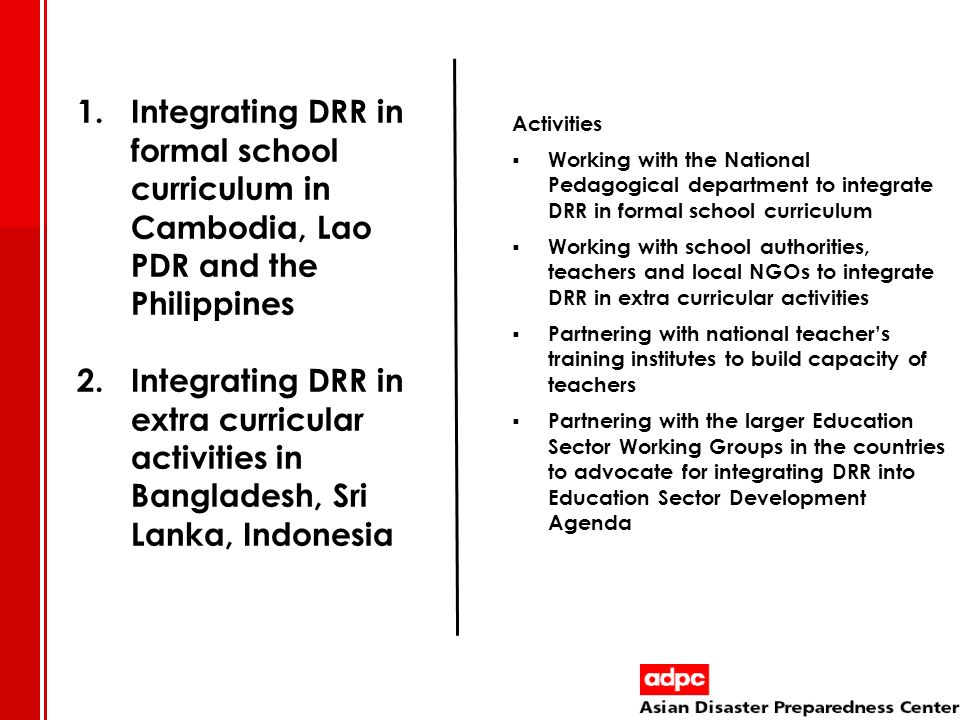 Integrating DRR in formal school curriculum in Cambodia, Lao PDR and the Philippines