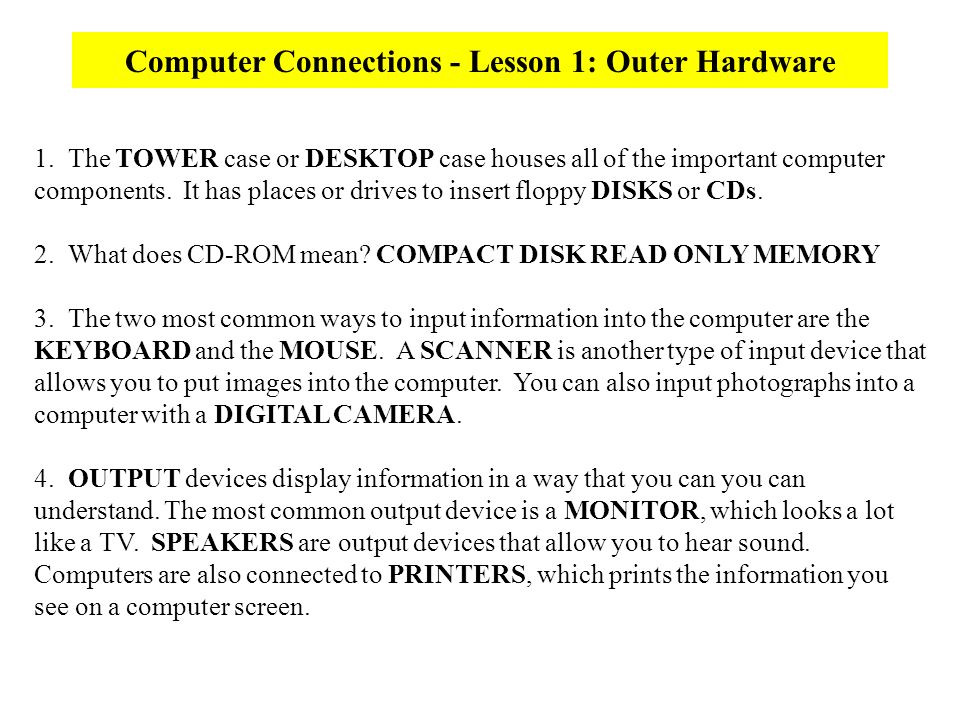 Computer Connections - Lesson 1: Outer Hardware