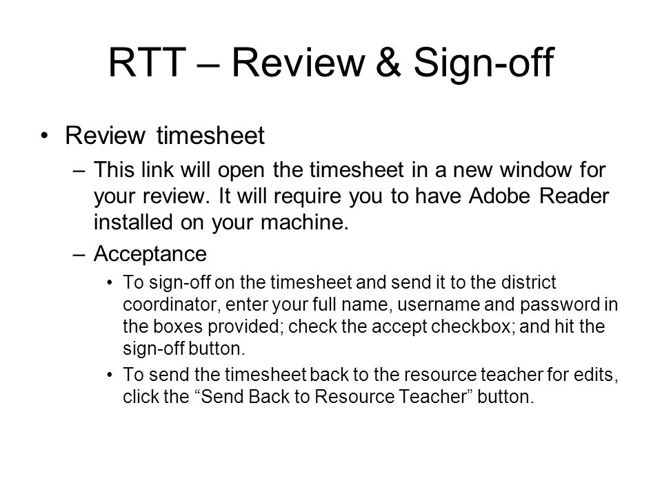 RTT – Review & Sign-off Review timesheet