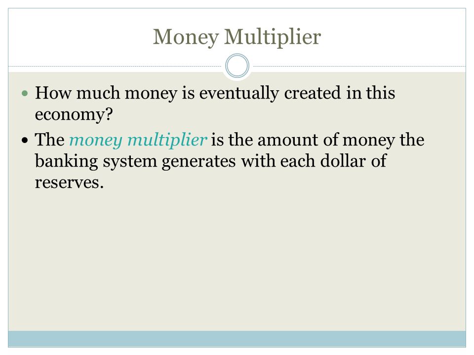 Money Multiplier How much money is eventually created in this economy