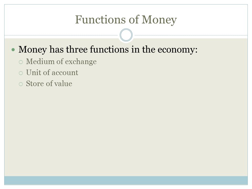 Functions of Money Money has three functions in the economy: