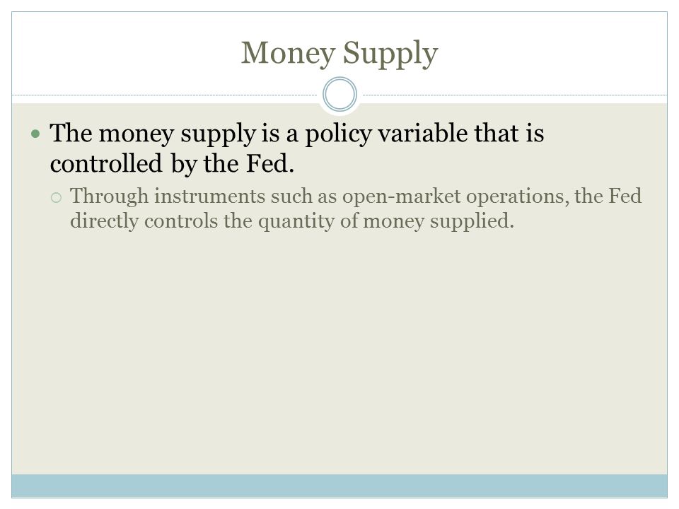Money Supply The money supply is a policy variable that is controlled by the Fed.