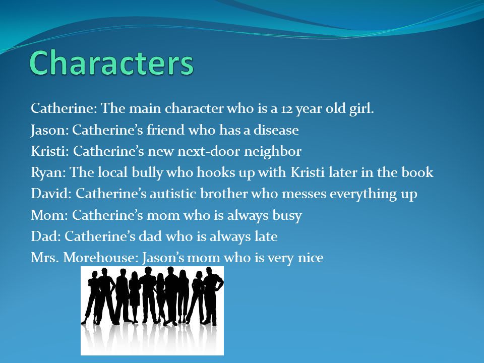 Characters Catherine: The main character who is a 12 year old girl.