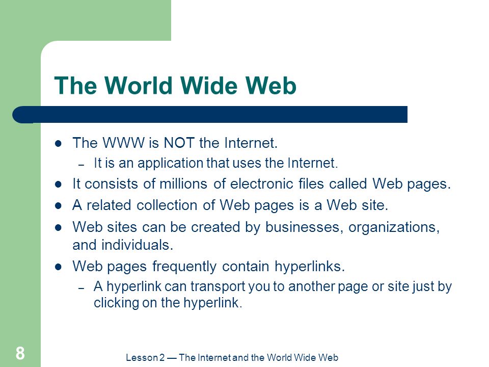Lesson 2 — The Internet and the World Wide Web