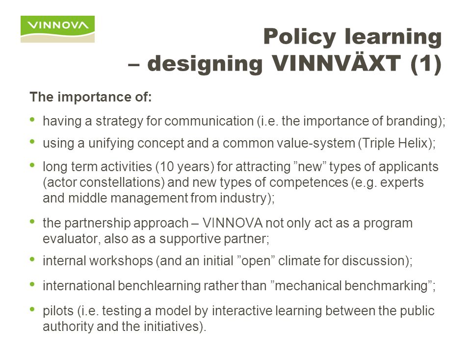 Policy learning – designing VINNVÄXT (1)