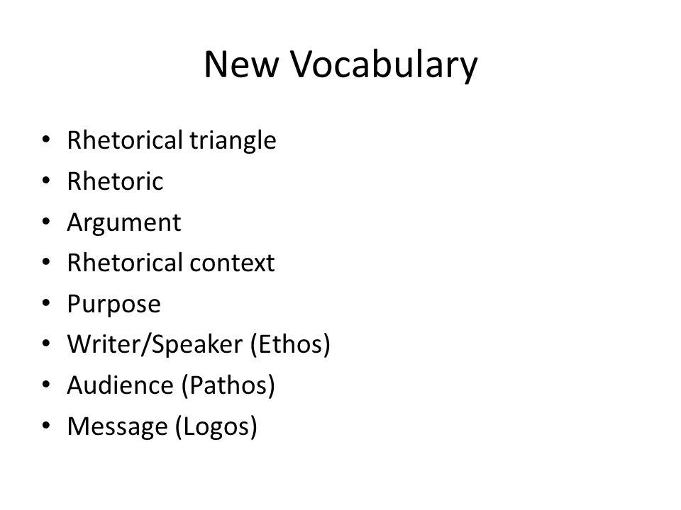 New Vocabulary Rhetorical triangle Rhetoric Argument