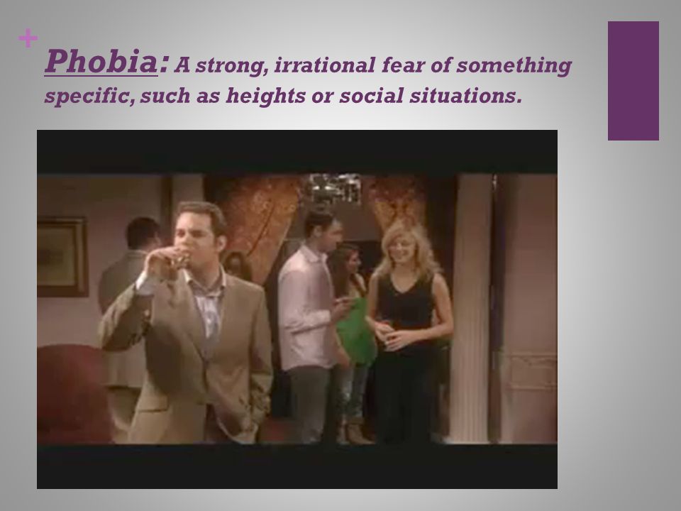 Phobia: A strong, irrational fear of something specific, such as heights or social situations.