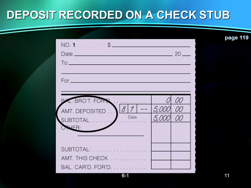 DEPOSIT RECORDED ON A CHECK STUB
