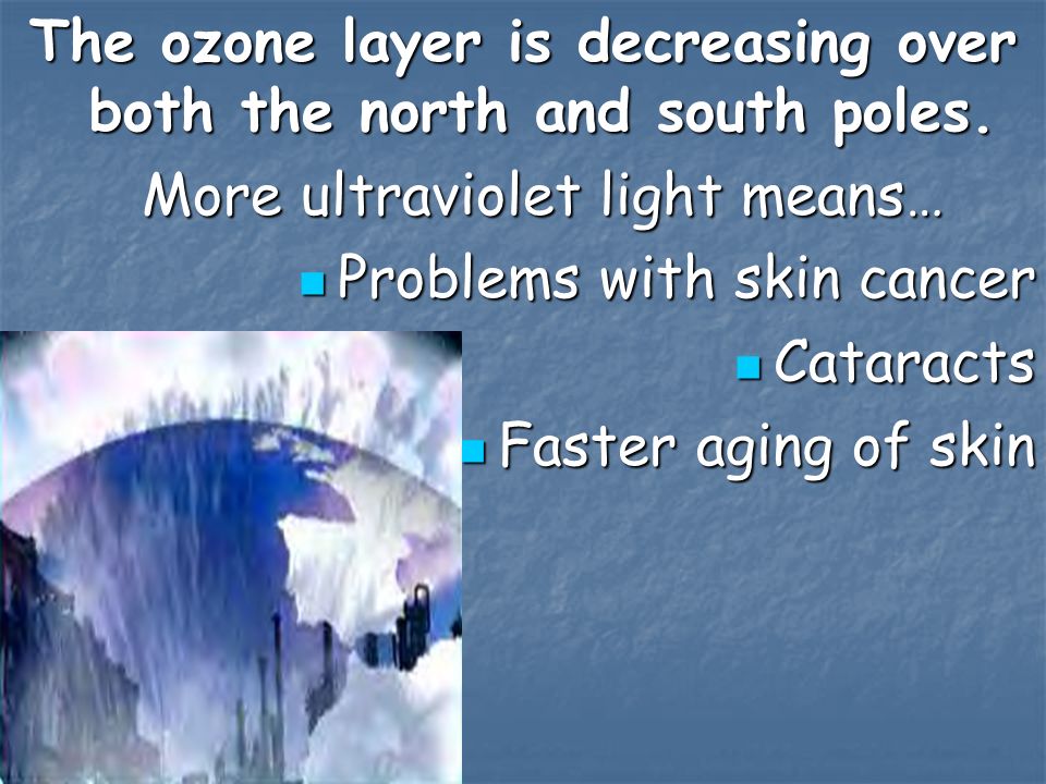 The ozone layer is decreasing over both the north and south poles.