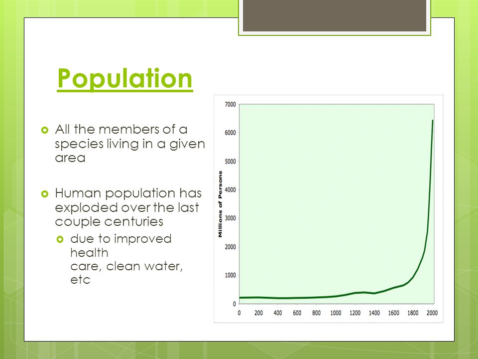 Population All the members of a species living in a given area